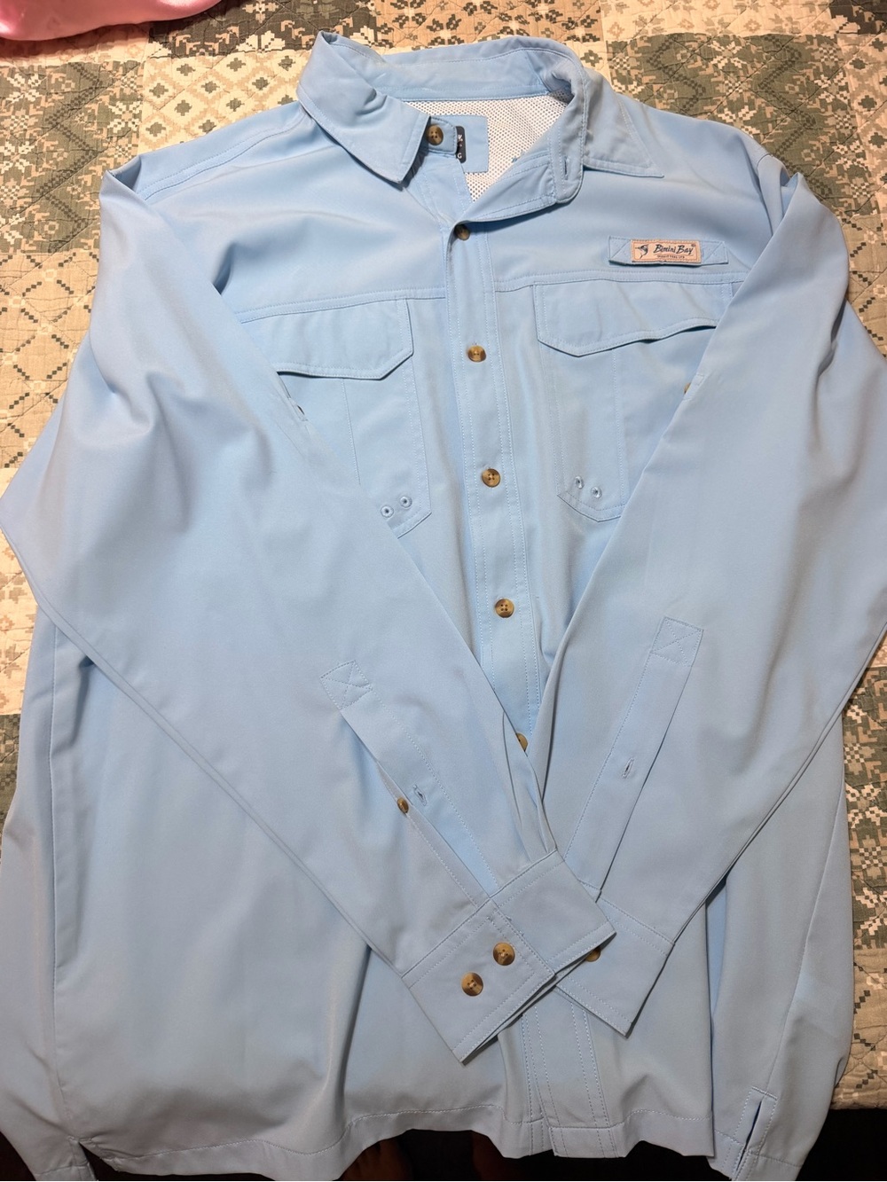 Men's Light Blue Long-Sleeve Performance Fishing Dress Shirt